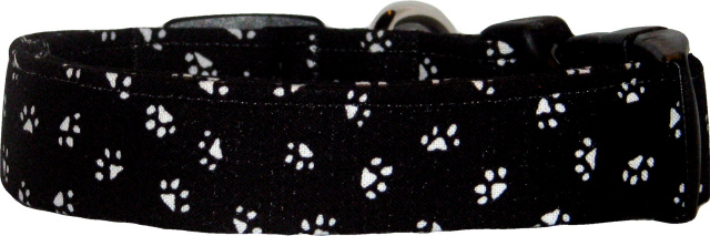Tiny Black & White Pawprints Handmade Dog Collar